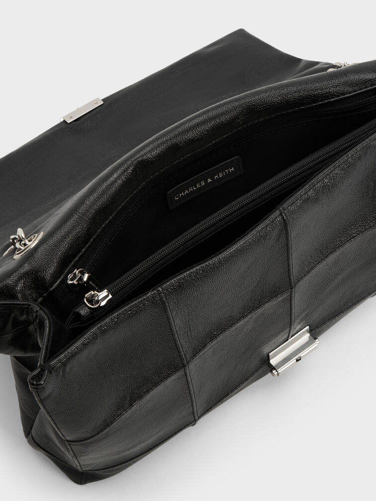 Large Delfina Quilted Chain-Strap Shoulder Bag, Black, hi-res
