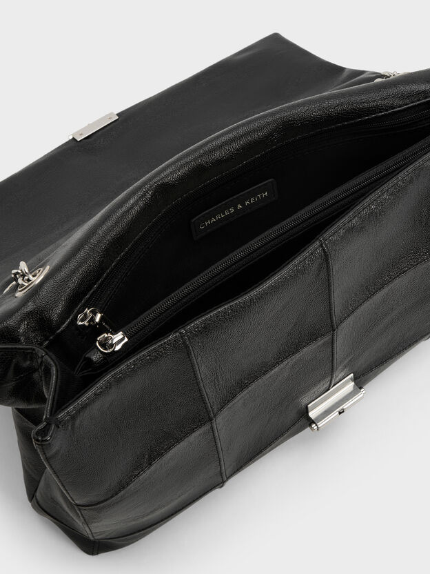 Large Delfina Quilted Chain-Strap Shoulder Bag, Black, hi-res