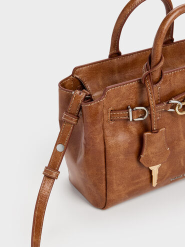 Mini Delfina Belted Tote Bag, Distressed Tan, hi-res