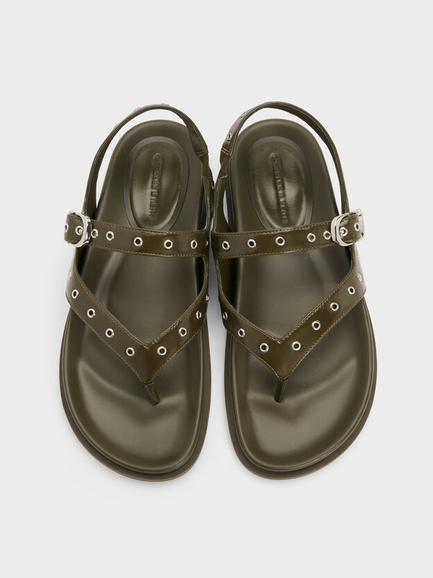 Grommet Thong Slingback Sandals, Olive, hi-res