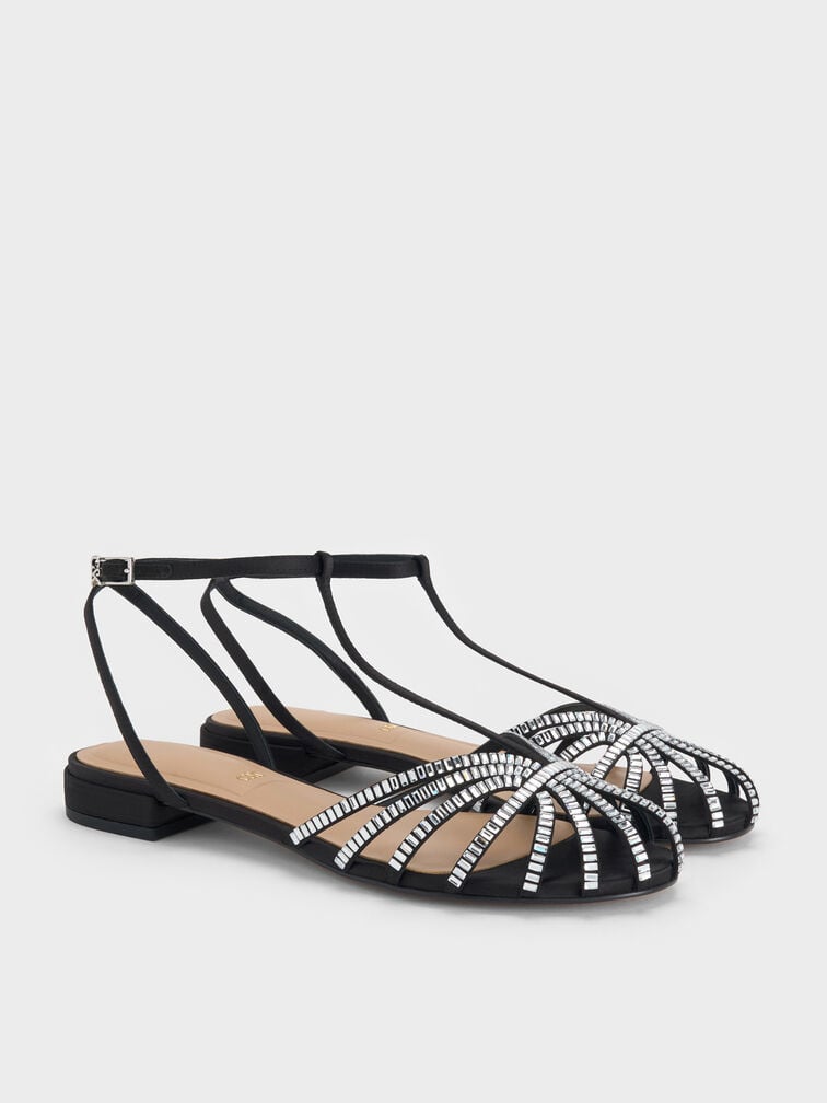 Jaylene Gem Caged Sandals, Black Textured, hi-res
