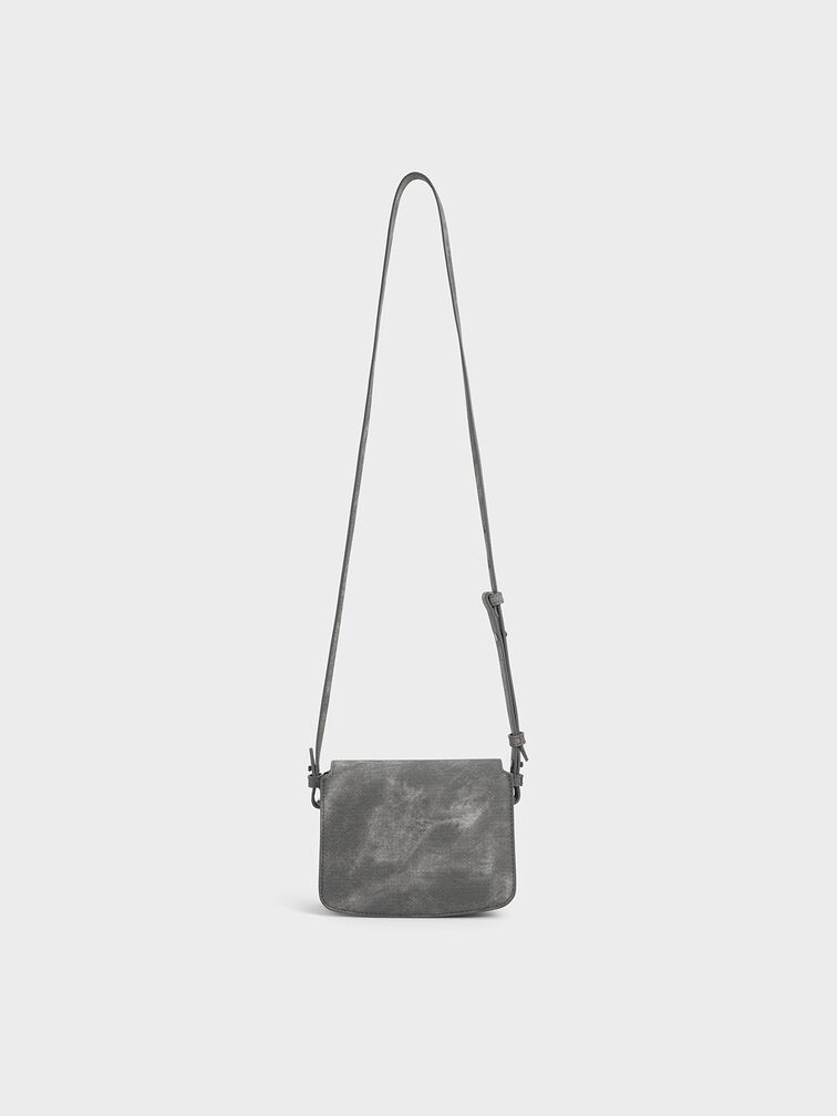 Denim Boxy Front Flap Shoulder Bag, Dark Grey Denim Boxy Front Flap Shoulder Bag, Dark Grey, hi-res