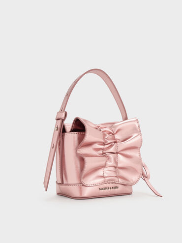 Kadee Metallic Bow-Charm Ruched Mini Bag, Aura Pink, hi-res