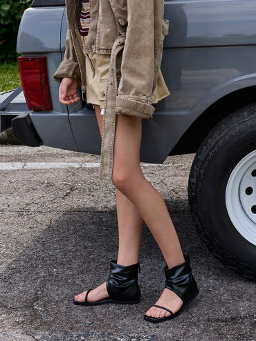 Joplin Ruched Boot Sandals, Black, hi-res