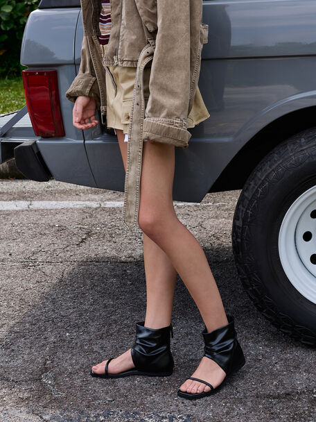 Joplin Ruched Boot Sandals, Black, hi-res