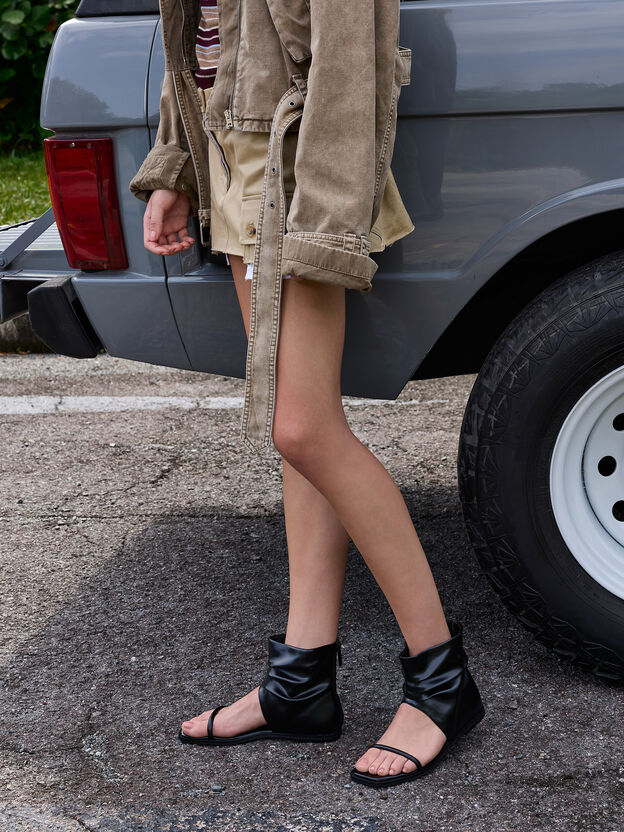 Joplin Ruched Boot Sandals, Black, hi-res