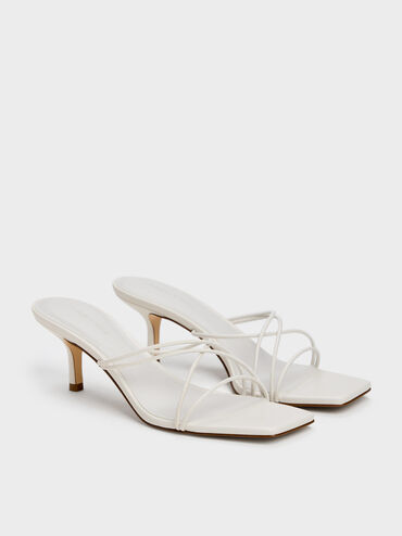 Strappy Heeled Sandals, White, hi-res
