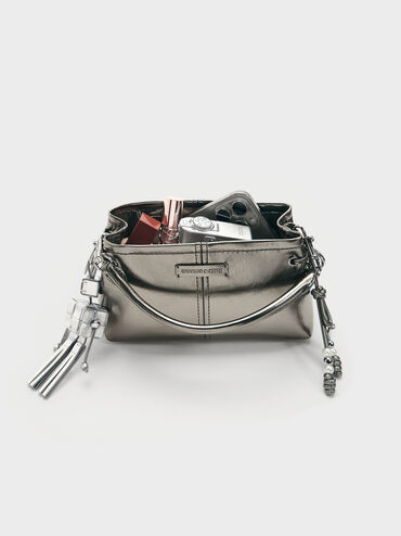 Noane Metallic Top Handle Bag, Pewter, hi-res