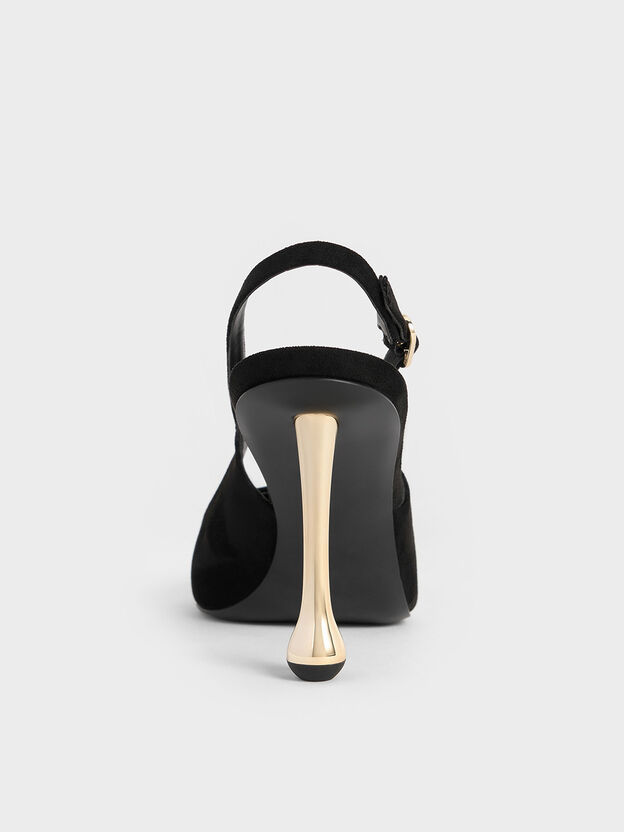 Faux Suede Sculptural-Heel Pointed Pumps, Black Textured, hi-res
