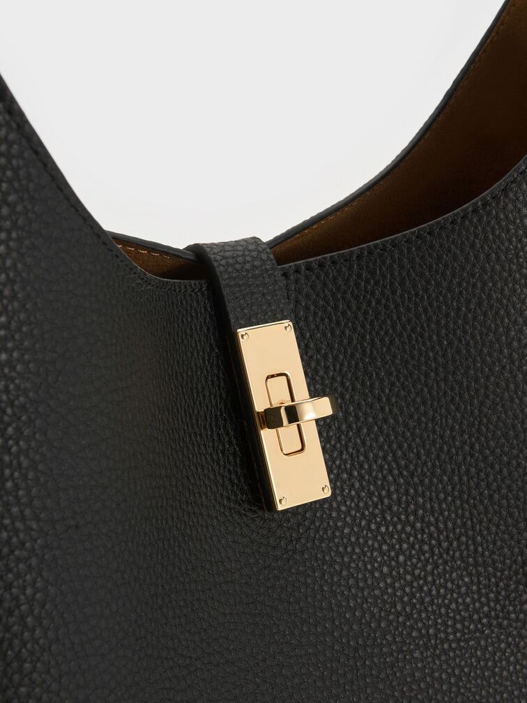 Chance Turn-Lock Hobo Bag, Black, hi-res
