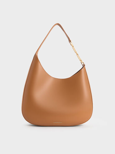 Agatha Chain-Accent Slouchy Hobo Bag, Brown, hi-res