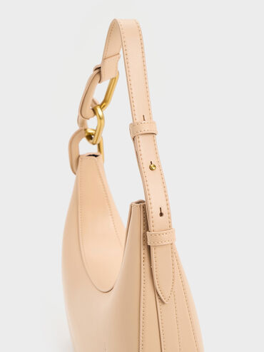 Kora Metallic-Accent Moon Bag, Beige, hi-res