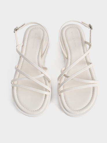 Strappy Ridged-Sole Flatform Sandals, White, hi-res