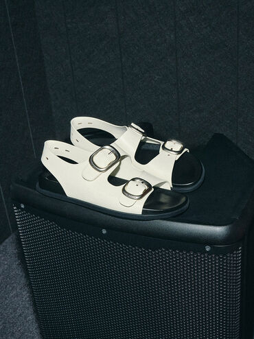 Buckled Double-Strap Slingback Sandals, Chalk, hi-res