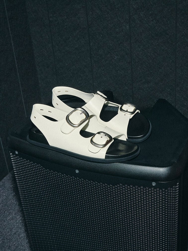 Buckled Double-Strap Slingback Sandals, Chalk Buckled Double-Strap Slingback Sandals, Chalk, hi-res