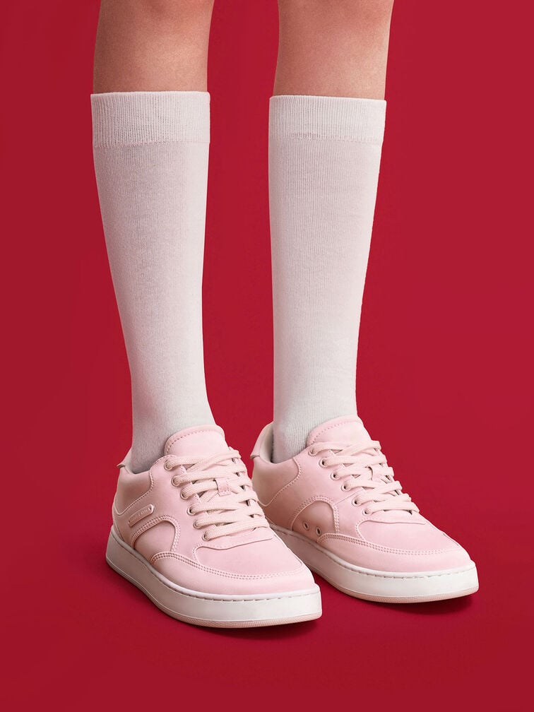 Satin Low-Top Sneakers, Pink, hi-res