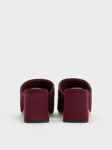 Ivette Faux Suede Woven Square-Toe Heeled Mules, Burgundy, hi-res
