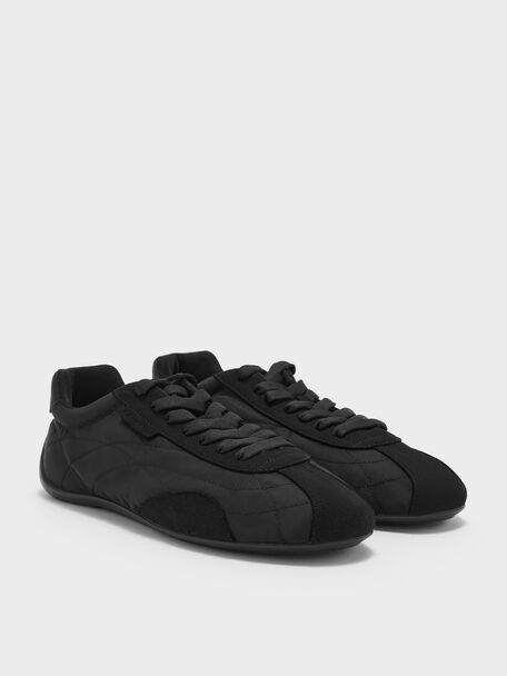 Nylon Contrast-Panel Low-Top Sneakers, Black Textured, hi-res