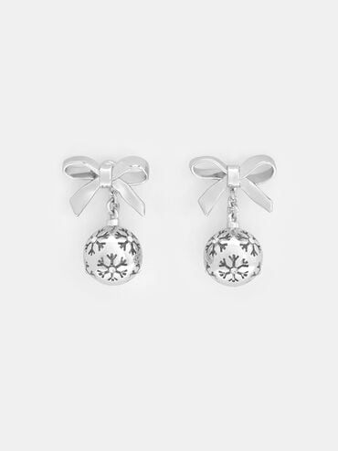 Athalia Crystal-Embellished Bow Snowflake-Ball Drop Earrings, Silver, hi-res