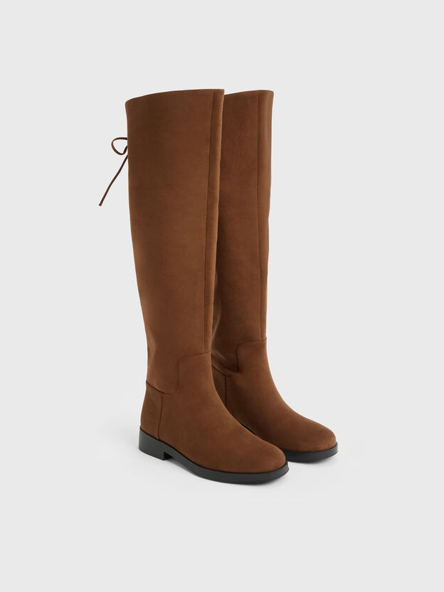 Louisa Faux Suede Fold-Over Thigh-High Boots, Brown, hi-res