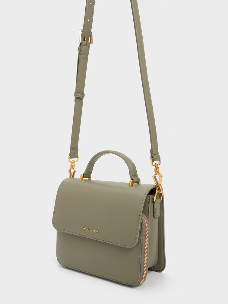 Octavia Front Flap Top Handle Bag, Khaki, hi-res