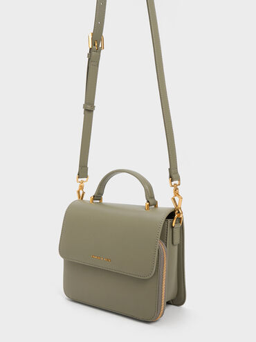 Octavia Front Flap Top Handle Bag, Khaki, hi-res