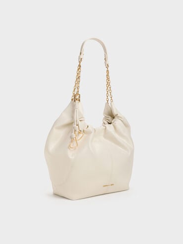 Ciara Ruched Hobo Bag, Cream, hi-res