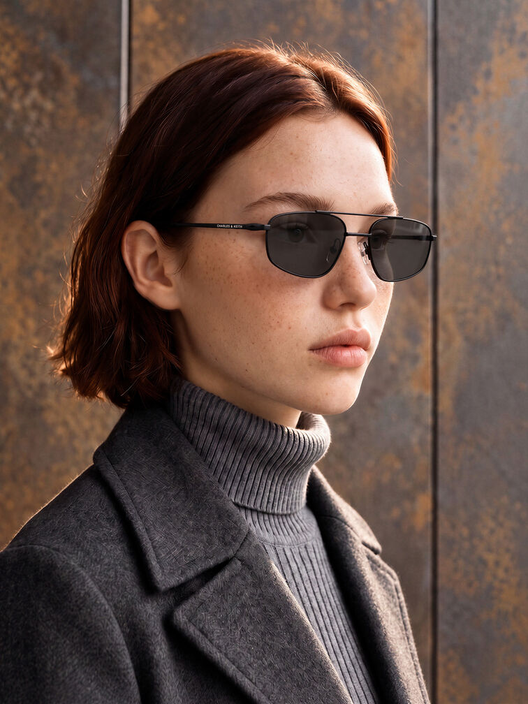 Elowyn Metal-Rim Aviator Sunglasses, Noir, hi-res
