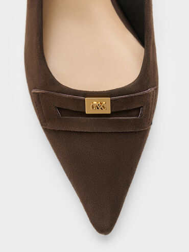 Georgina Suede Pointed-Toe Kitten-Heel Pumps, Dark Brown Textured, hi-res
