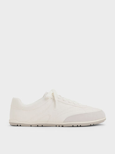 Faux Suede Two-Tone Low-Top Sneakers, White, hi-res