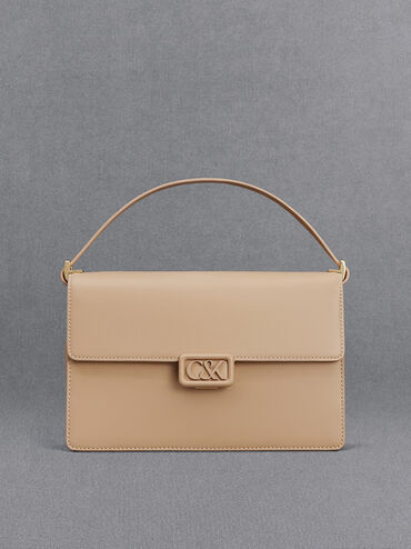 Leather Shoulder Bag, Nude, hi-res