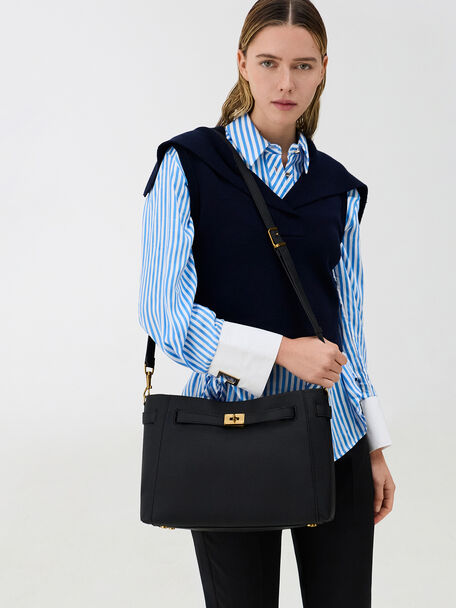 Dinora Belted Tote Bag, Black, hi-res