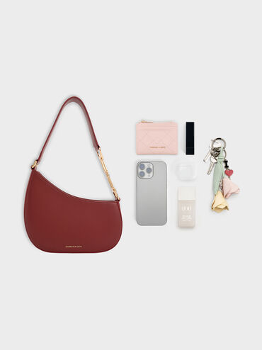 Agatha Chain-Accent Shoulder Bag, Burgundy, hi-res