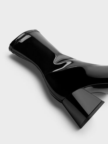 Jully Patent Metallic Trapeze Heel Ankle Boots, Black Patent, hi-res