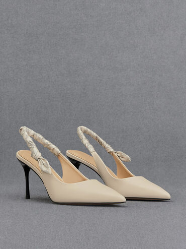 Tully Leather Ruched Print Slingback Pumps, Chalk, hi-res