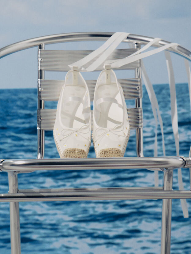 Bernadine Mesh Flower Espadrille Flats, White, hi-res