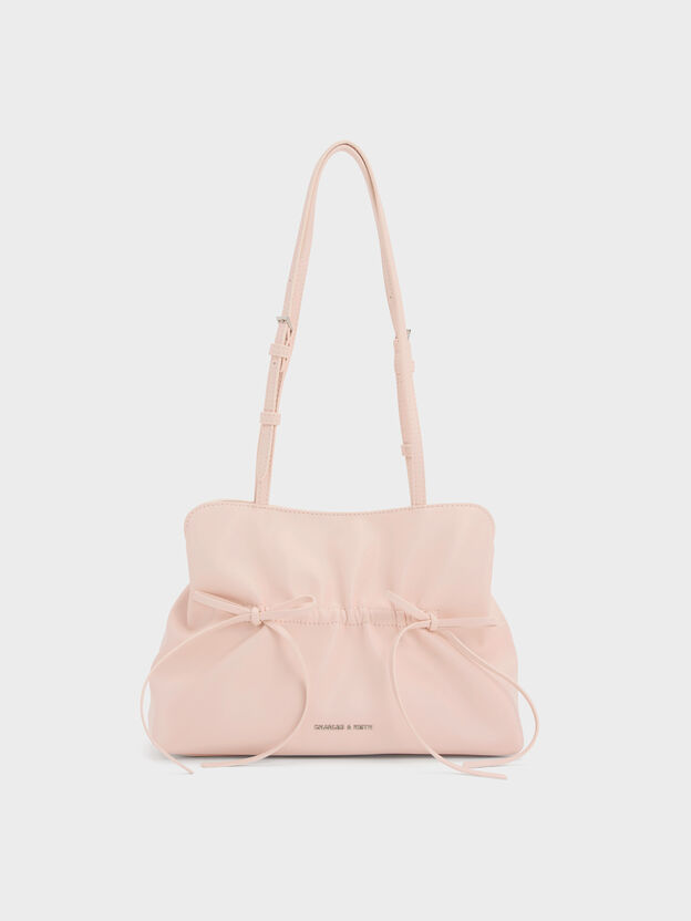 Reese Ruched Bow Shoulder Bag, Soft Pink, hi-res