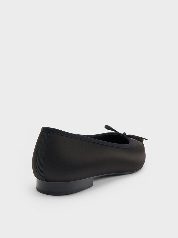 Briella Satin Cap-Toe Flats, Black Textured, hi-res