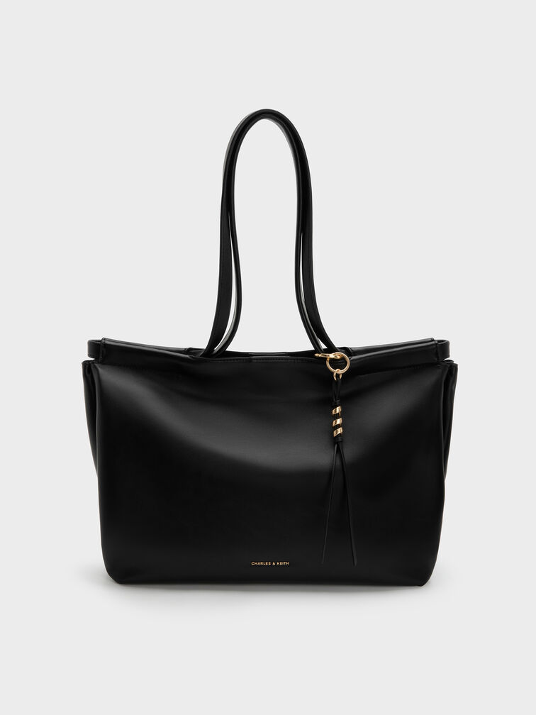 XL Zephyr Tassel Tote Bag, Black, hi-res