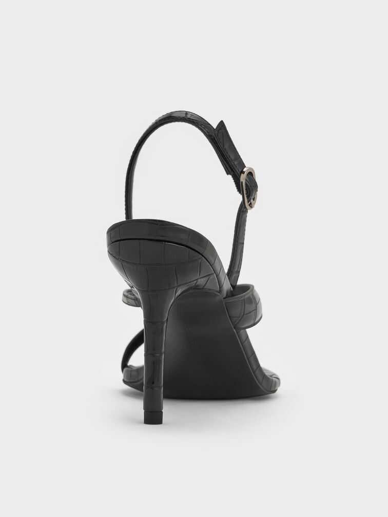 Croc-Effect Stiletto Slingback Thong Sandals, Animal Print Black, hi-res