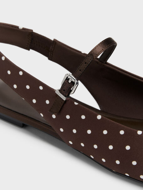 Imani Polka-Dot Slingback Flats, Dark Brown Textured, hi-res