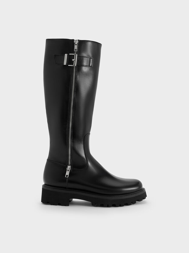 Lyndon Buckled Knee-High Boots, Black, hi-res