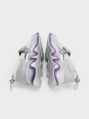 Mesh Gradient Wave Mary Jane Sneakers, Silver, hi-res