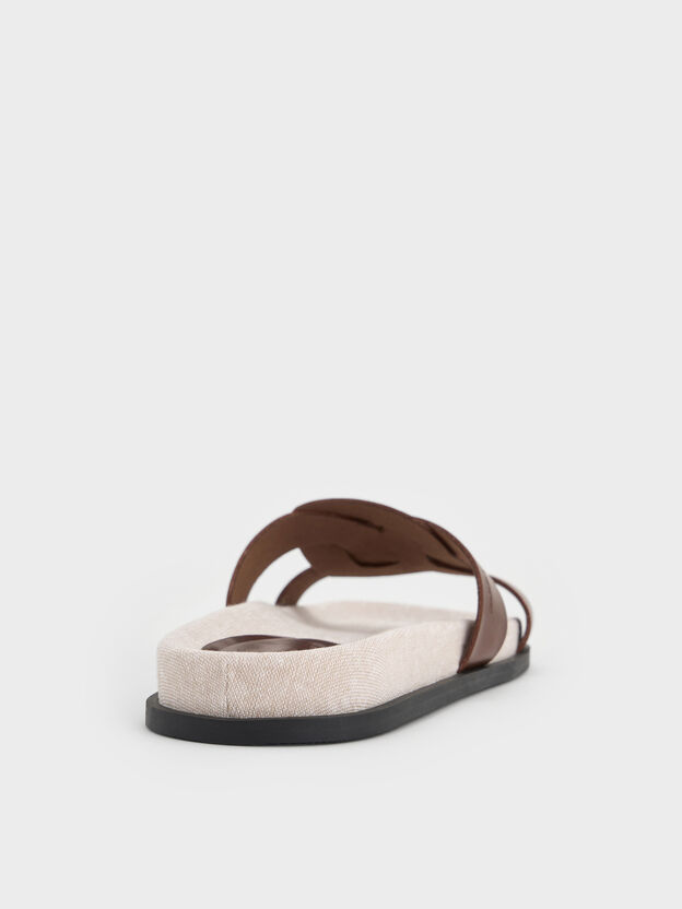 Fannie Linen Interwoven Slide Sandals, Dark Brown, hi-res