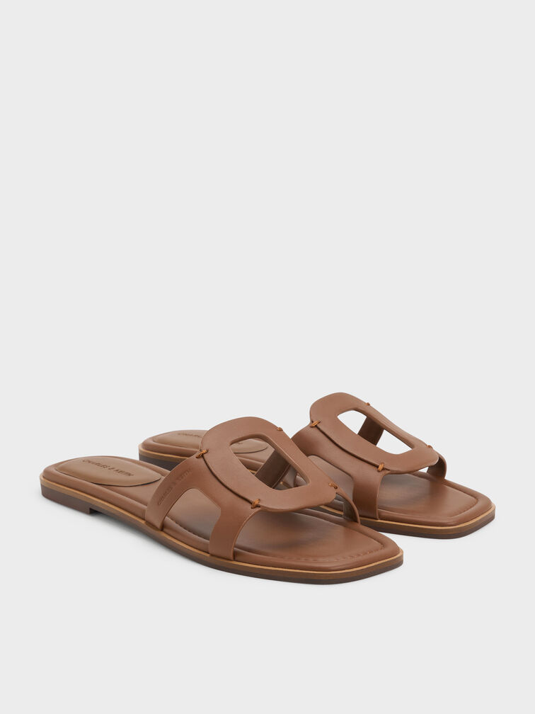 Easley Cut-Out Slide Sandals, Caramel, hi-res