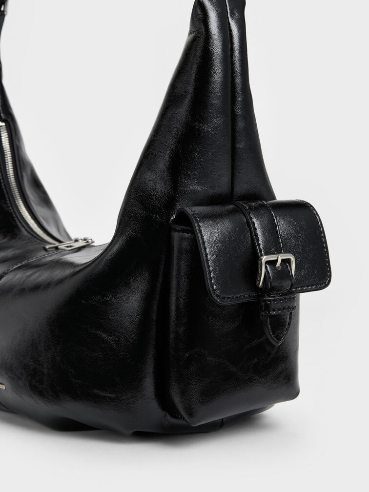 Large Bessie Side-Pocket Hobo Bag, Noir, hi-res