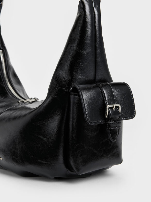 Large Bessie Side-Pocket Hobo Bag, Noir, hi-res