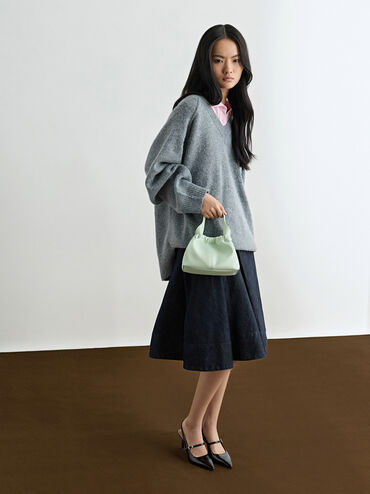 Ally Ruched Slouchy Chain-Handle Bag, Mint Green, hi-res