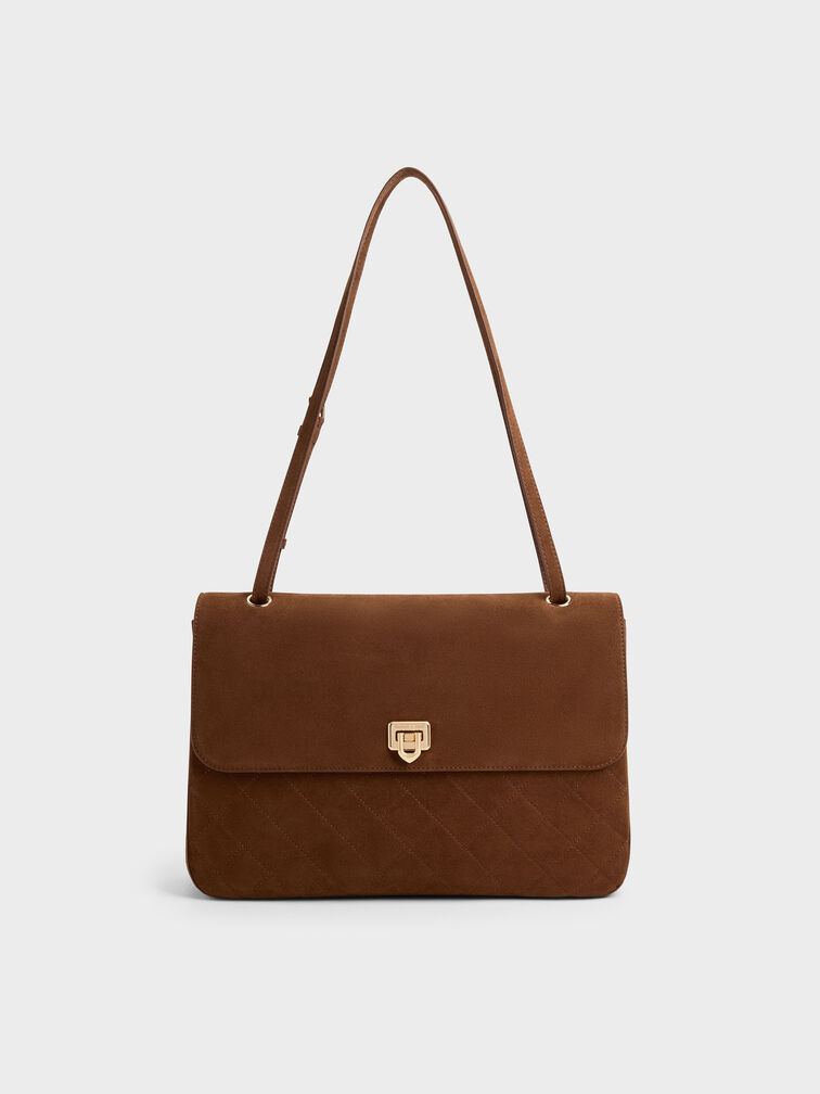 Connie Quilted Shoulder Bag, Pecan Brown, hi-res