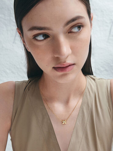 Felicity Flower-Motif Crystal Necklace, Gold, hi-res